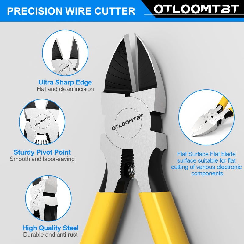 OTLOOMTBT 6-In and 5-In 2 PCS Ultra Sharp Compact Wire Cutters with Long Flat Nose Pliers Ideal for Cutting Crafts  Flowers  Plastics  Appliances and Any Clean Cutting Needs Powerful Wire Cutter - Image 3